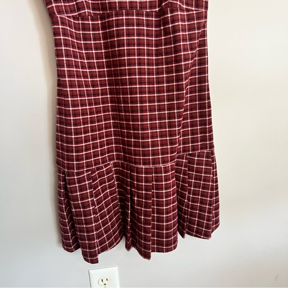 Hollister Women Size Medium Red Plaid Dress Burgundy Cotton Fall - Picture 3 of 8